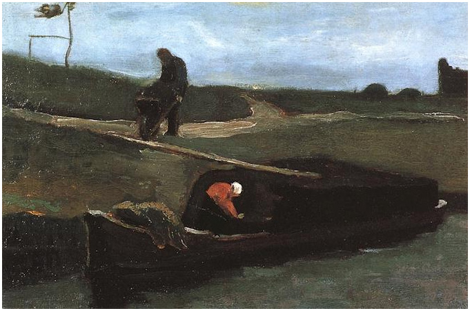 Vincent van Gogh Peat Boat with Two Figures Painting Vincent van Gogh's Peat Boat with Two Figures Painting