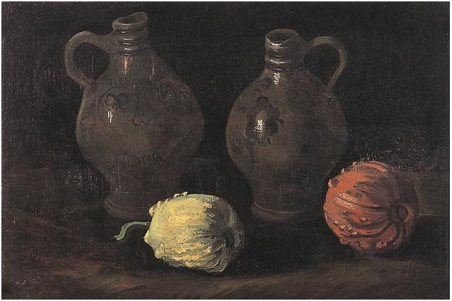 Still Life with Two Jars and Two Pumpkins - Vincent van Gogh