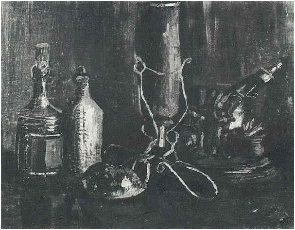 Vincent van Gogh Still Life with Bottles and a Cowrie Shell Painting Vincent van Gogh's Still Life with Bottles and a Cowrie Shell Painting