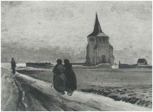 The Old Tower of Nuenen with People Walking