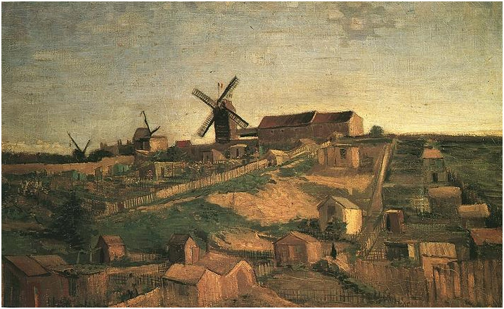 Van Gogh Painting View of Montmartre with Windmills