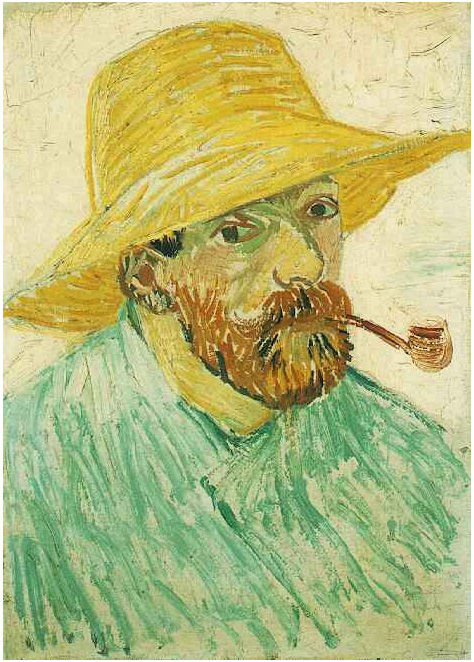 Vincent van Gogh Self-Portrait with Pipe and Straw Hat Painting Vincent van Gogh's Self-Portrait with Pipe and Straw Hat Painting