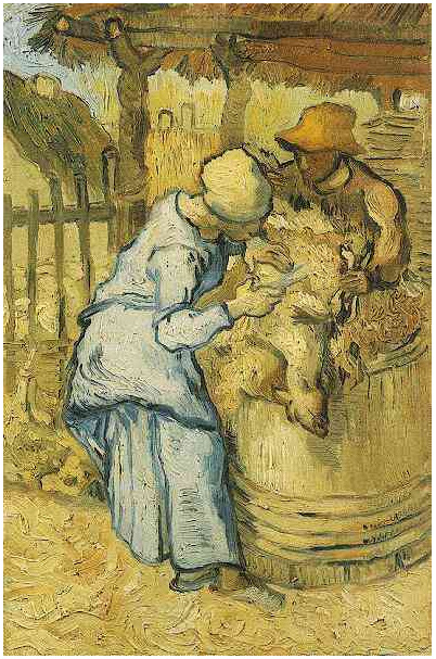 Vincent van Gogh's Los esquiladores de ovejas (después de Millet) Painting