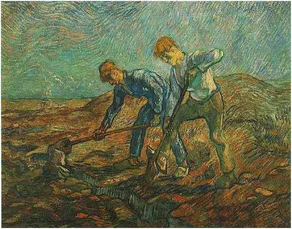 Vincent van Gogh's Dos campesinos cavando (después de Millet) Painting