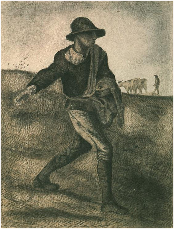 Van Gogh Drawing Sower (after Millet)