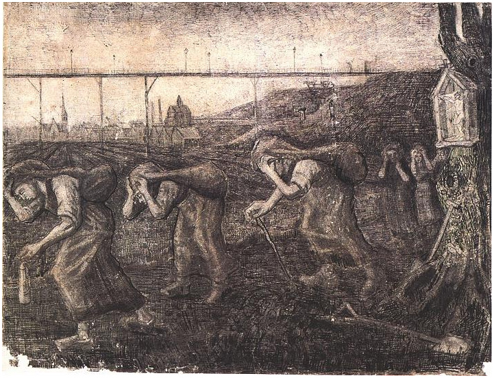 Vincent van Gogh's Miners' Women Carrying Sacks (The Bearers of the Burden) Drawing