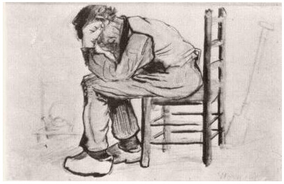 Vincent van Gogh's Peasant Sitting by the Fireplace (Worn Out) Watercolor