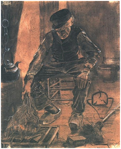 Van Gogh Drawing Farmer Sitting at the Fireplace