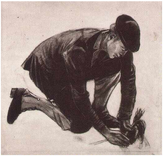 Kneeling Man, Planting by Vincent Van Gogh - 1090 - Drawing