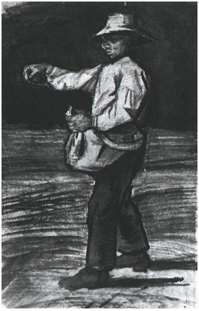 Vincent van Gogh's Hombre alimentado gallinas (o Sembrando) Drawing