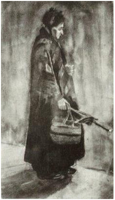Vincent van Gogh Woman with Shawl, Umbrella and Basket Watercolor Vincent van Gogh's Woman with Shawl, Umbrella and Basket Watercolor