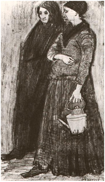 Van Gogh Drawing Sien Pregnant, Walking with Older Woman