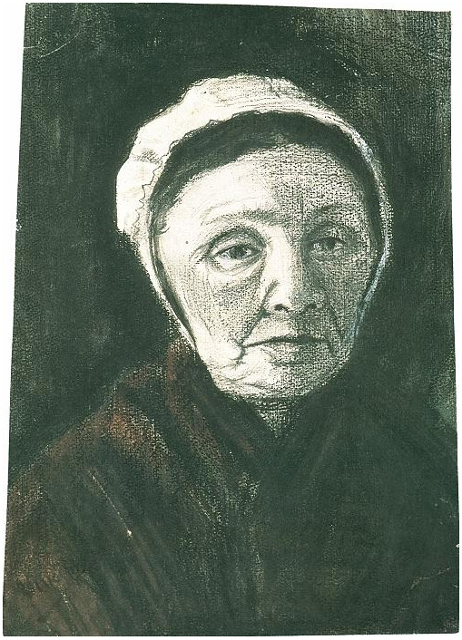 Vincent van Gogh's Mujer con gorro blanco (Madre de Sien), Cabeza Drawing