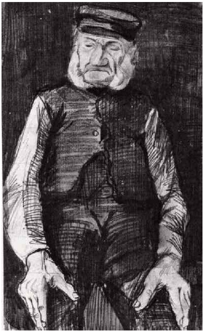 Vincent van Gogh Orphan Man with Cap, Half-Length Drawing Vincent van Gogh's Orphan Man with Cap, Half-Length Drawing