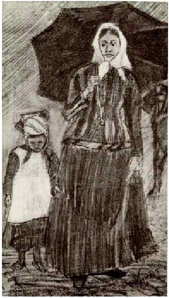 Van Gogh Drawing Sien under Umbrella with Girl