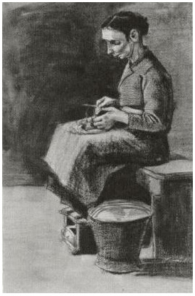 Van Gogh Drawing - Sien, Peeling Potatoes