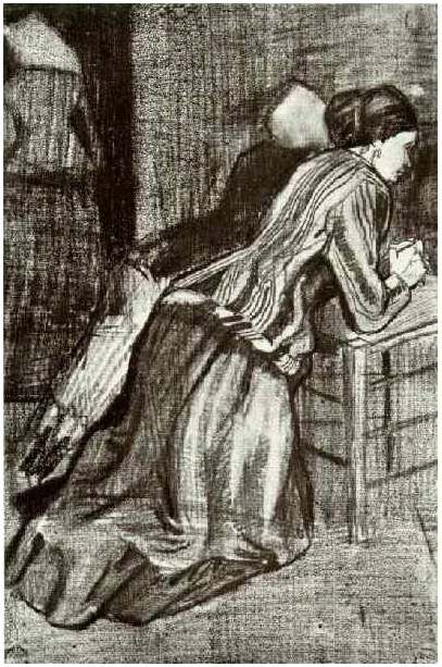 Two Women, Kneeling by Vincent Van Gogh - 1673 - Drawing