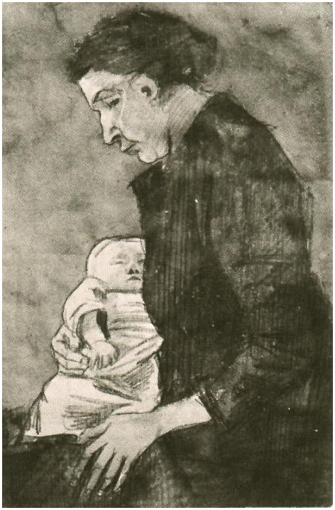Sien Nursing Baby, Half-Figure Van Gogh Drawing