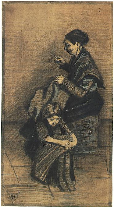 Van Gogh Drawing Sien, Sitting on a Basket, with a Girl