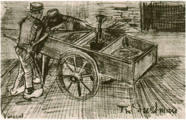 Vincent van Gogh's Two Boys near a Cart (The Dustman) Drawing