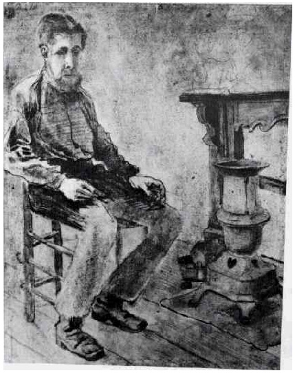 Vincent van Gogh's Hombre sentado cerca de la estufa (El pobre) Drawing