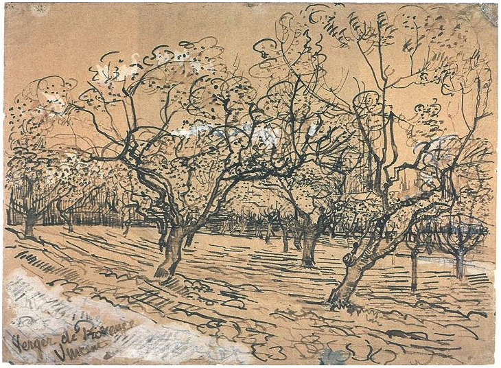 Vincent van Gogh's Huerto con ciruelos en flor (El huerto blanco) Drawing
