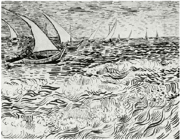 Vincent van Gogh Fishing Boats at Sea Drawing Vincent van Gogh's Fishing Boats at Sea Drawing