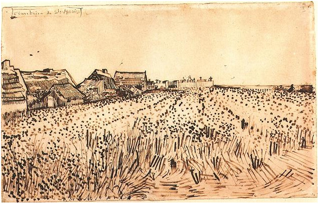 Vincent van Gogh View of Saintes-Maries with Cemetery Drawing Vincent van Gogh's View of Saintes-Maries with Cemetery Drawing