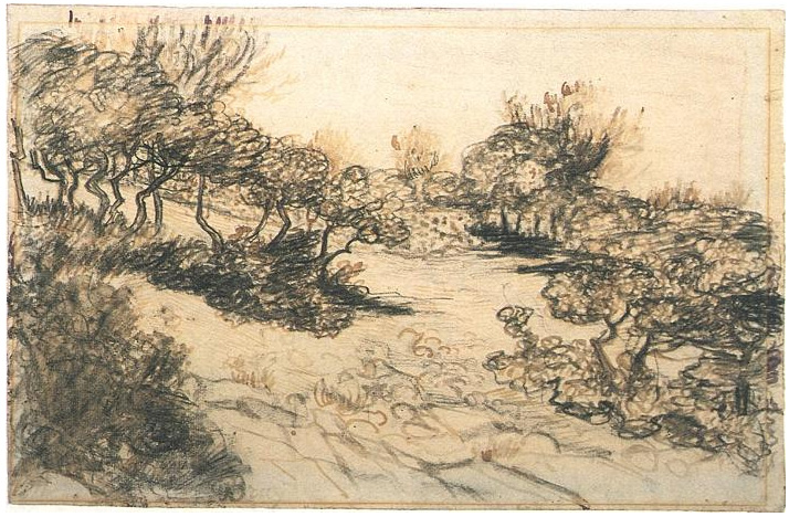 Vincent van Gogh Hill with Bushes Drawing Vincent van Gogh's Hill with Bushes Drawing