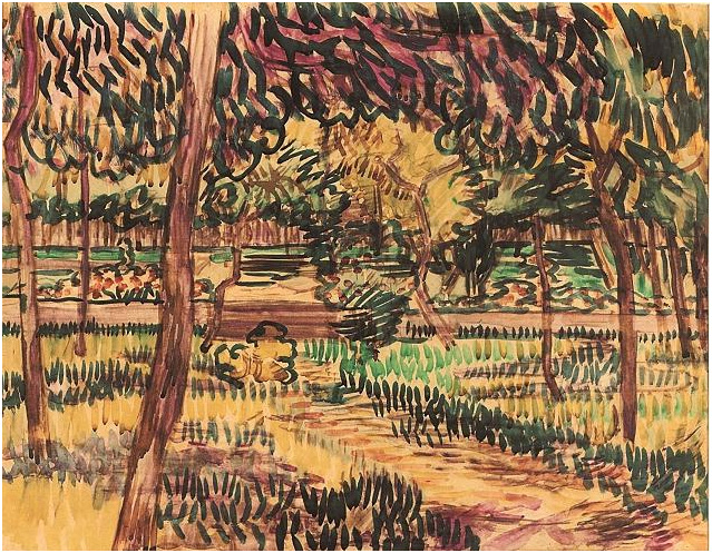 Vincent van Gogh Trees in the Garden of the Asylum Watercolor Vincent van Gogh's Trees in the Garden of the Asylum Watercolor