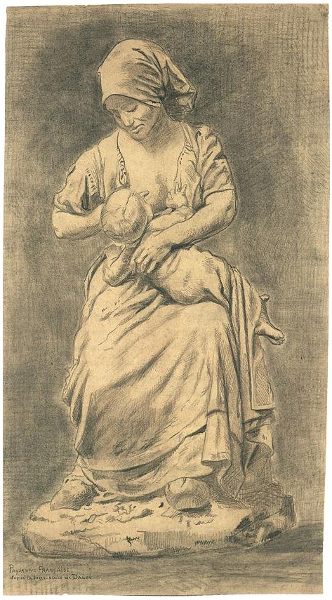Vincent van Gogh's French Peasant Woman Suckling Her Baby (after Dalou) Drawing