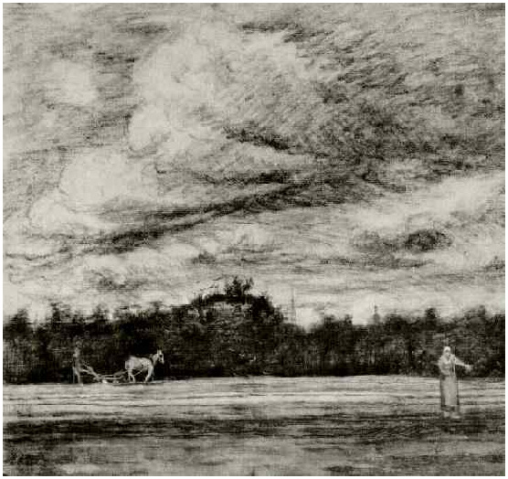Van Gogh Drawing Field with Thunderstorm