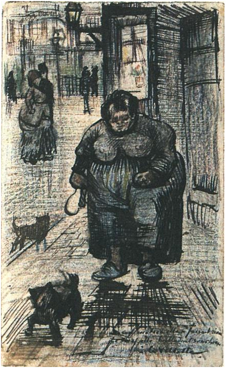 Vincent van Gogh's Mujer paseando al perro ('A La Vilette') Drawing