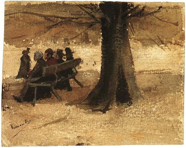 Vincent van Gogh Four People on a Bench Watercolor Vincent van Gogh's Four People on a Bench Watercolor