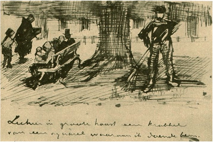 Vincent van Gogh's Banco con cuatro personas (y bebé) Letter Sketches
