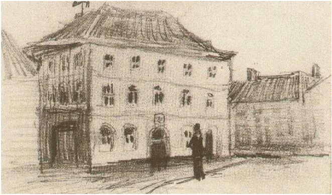 Vincent van Gogh's Edificio en Eindhoven (La casa de pesaje) Drawing