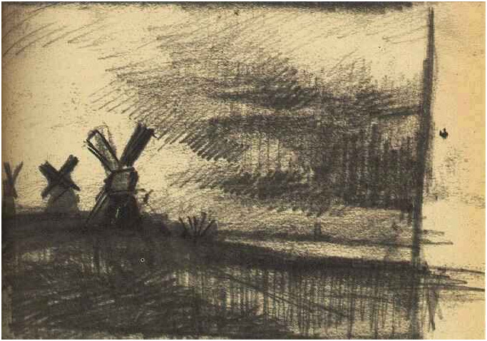 Van Gogh Drawing Windmills at Montmartre