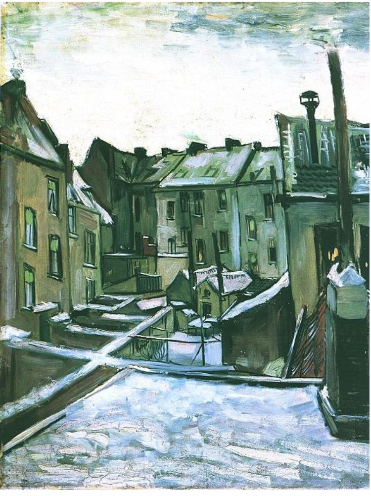 Backyards of Old Houses in Antwerp in the Snow
