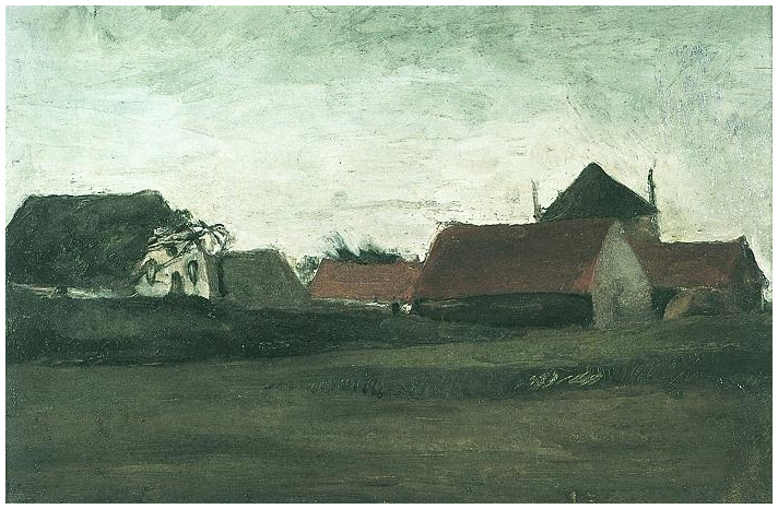 Vincent van Gogh Granjas en Lossduinen cerca de La Haya a crepúsculo Painting Vincent van Gogh's Granjas en Lossduinen cerca de La Haya a crepúsculo Painting