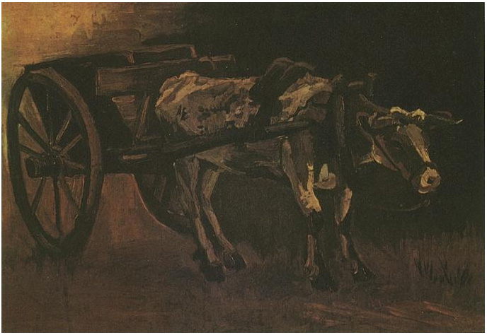 Vincent van Gogh Cart with Red and White Ox Painting Vincent van Gogh's Cart with Red and White Ox Painting