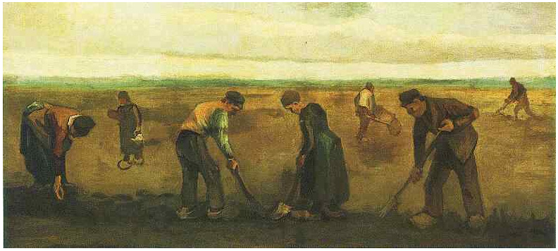 Vincent van Gogh Granjeros plantando papas Painting Vincent van Gogh's Granjeros plantando papas Painting