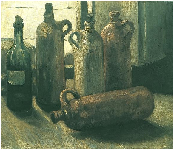 Vincent van Gogh Naturaleza muerta con cinco botellas Painting Vincent van Gogh's Naturaleza muerta con cinco botellas Painting