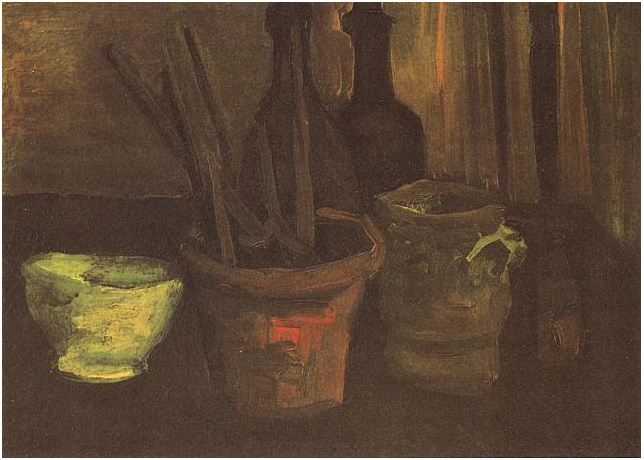 Vincent van Gogh Naturaleza muerta con pinceles en una vasija Painting Vincent van Gogh's Naturaleza muerta con pinceles en una vasija Painting