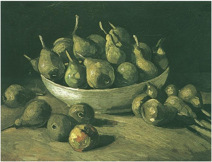 Vincent van Gogh Naturaleza muerta con un cuenco de arcilla y peras Painting Vincent van Gogh's Naturaleza muerta con un cuenco de arcilla y peras Painting