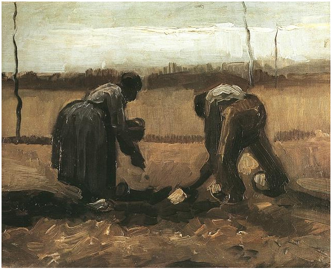 Vincent van Gogh Campesino y mujer campesina planteando papas Painting Vincent van Gogh's Campesino y mujer campesina planteando papas Painting
