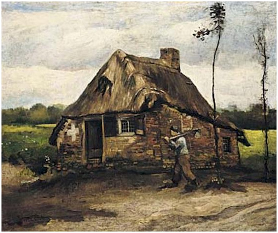 Vincent van Gogh Casita de campo con campesino volviendo a casa Painting Vincent van Gogh's Casita de campo con campesino volviendo a casa Painting
