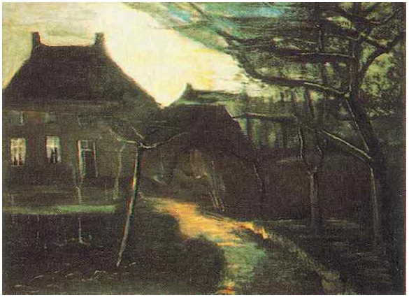 Vincent van Gogh Casa parroquial en Nuenen a la luz de la luna Painting Vincent van Gogh's Casa parroquial en Nuenen a la luz de la luna Painting