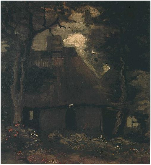 Vincent van Gogh Casita de campo con árboles y mujer campesinas Painting Vincent van Gogh's Casita de campo con árboles y mujer campesinas Painting