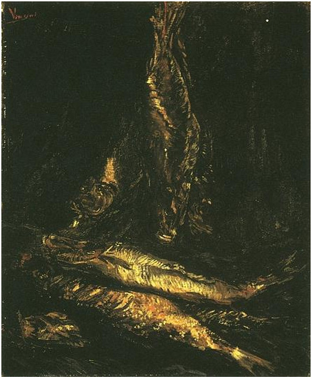 Vincent van Gogh Naturaleza muerta con arenques ahumados Painting Vincent van Gogh's Naturaleza muerta con arenques ahumados Painting
