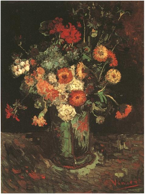 Vincent van Gogh Florero con zinnias y geranios Painting Vincent van Gogh's Florero con zinnias y geranios Painting